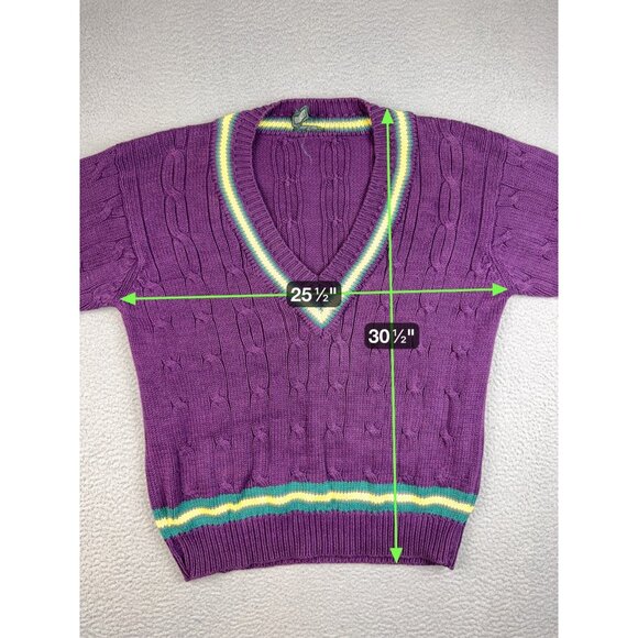 VTG Wool Cable Knit Cricket Sweater Mens Extra Large Tennis V-Neck Jumper Preppy - Picture 3 of 8